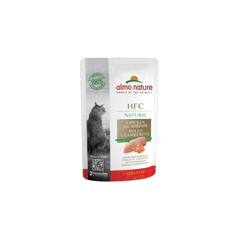 Almo Nature HFC Natural влажный корм для кошек, из курицы и креветок, пауч 55 г