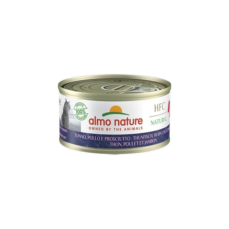 Almo Nature HFC для кошек из тунца, курицы и ветчины, консервы 70г