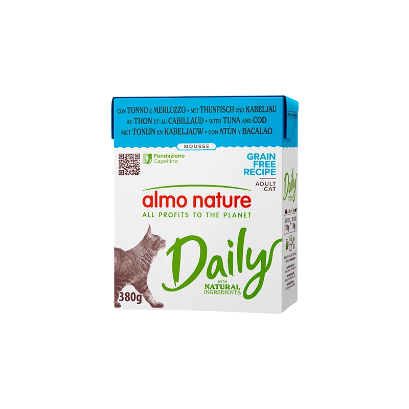 Влажный корм «Almo Nature» DAILY для кошек с тунцом и треской, тетрапак 380 гр