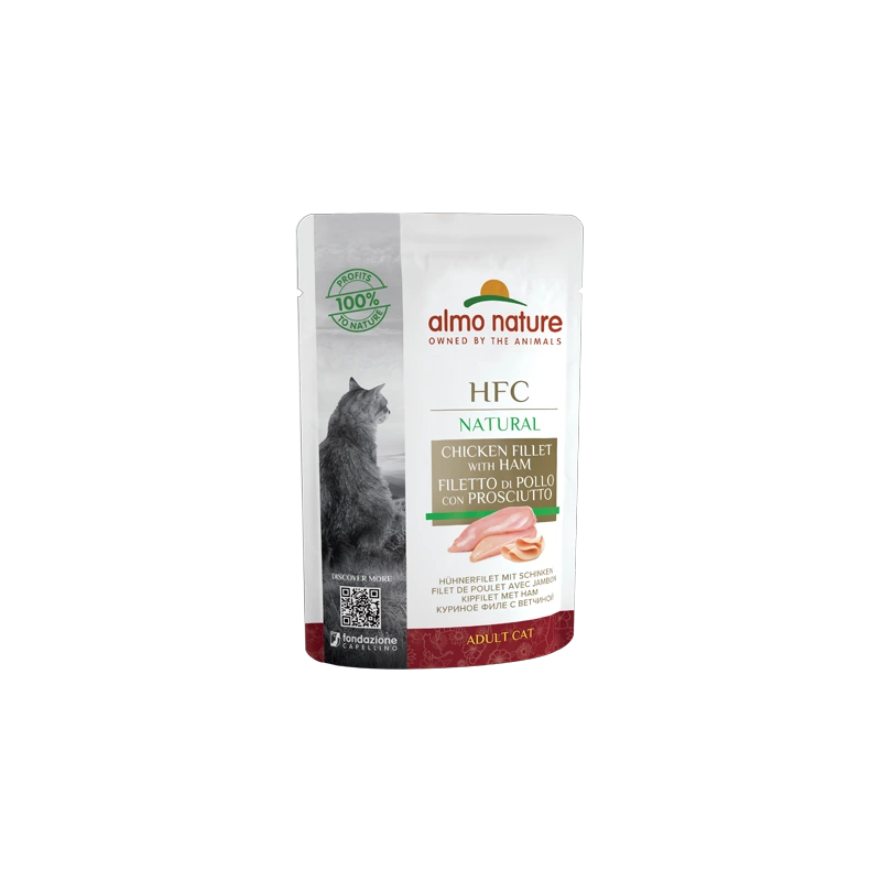 Almo Nature HFC для кошек из куриного филе с ветчиной, пауч 55 гр