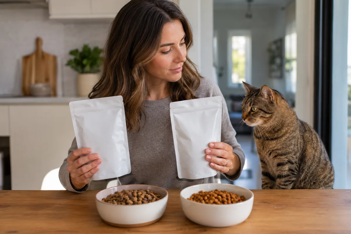 Кошка знакомится с новым продуктом